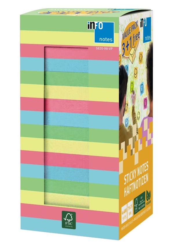 انفو نوت - ورق ملاحظات ملون حزمة التوفير 75*75 ملم 1600 ورقة 