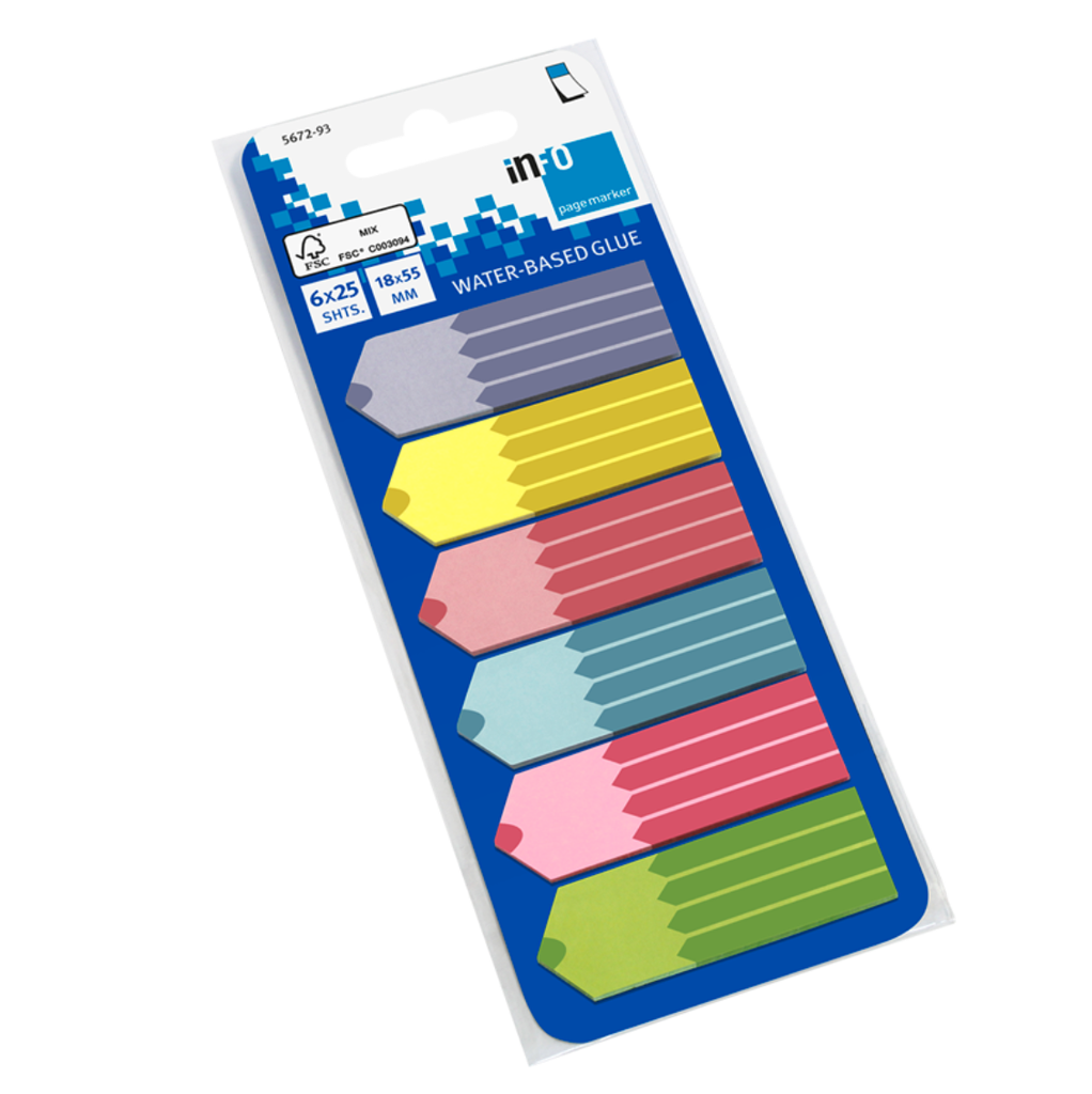 Info Note - Page dividers, 6 colors, pen shape, 18*55 mm, 25 hanging sheets