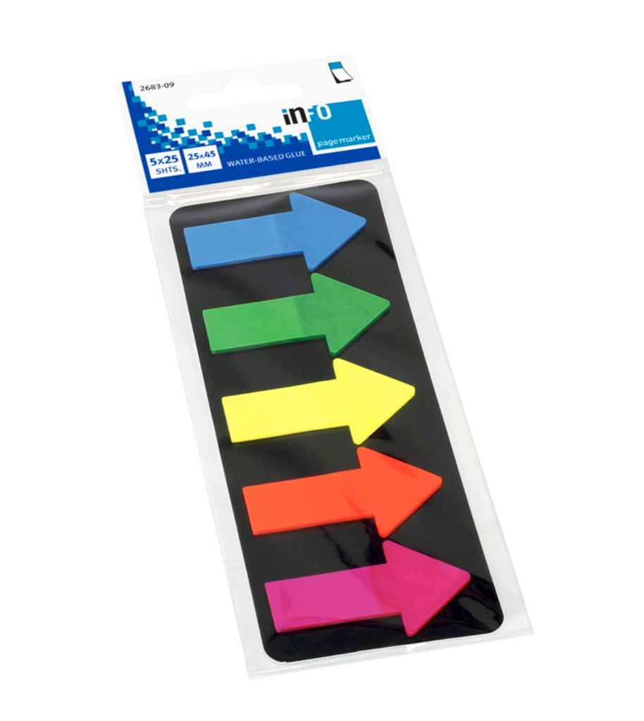 Info Note - page dividers, 5 colors, arrow shape, 25*45 mm, 25 hanging sheets