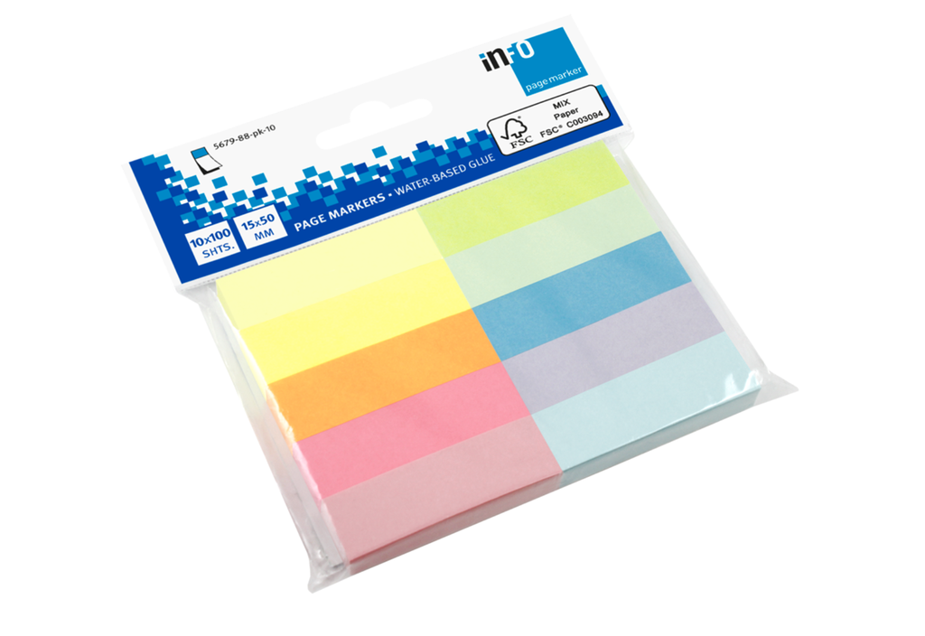 انفو نوت - فواصل صفحات 10 ألوان 15*50 ملم 100 ورقة تعليقة 
