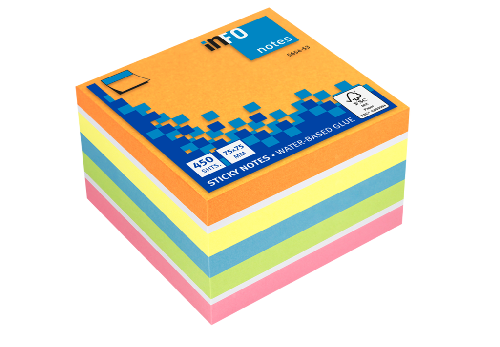 Info Note - colorful sticky notes, 450 sheets, 75 * 75 mm