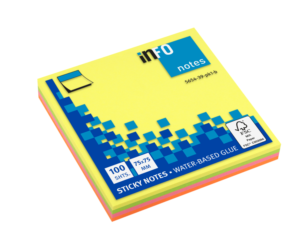 انفو نوت  - ورق ملاحظات لاصق - ملون -  75*75ملم 100 ورقة 
