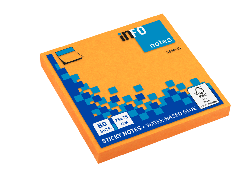 Info Note - sticky notes - 75*75 mm, 80 sheets - orange