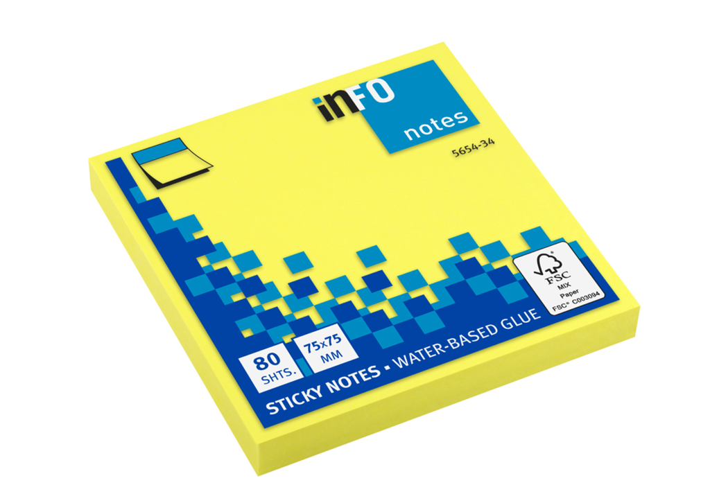 Info Note - sticky notes - 75*75 mm, 80 sheets - yellow