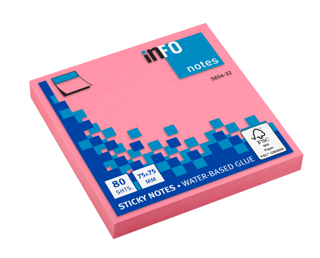 Info Note - sticky notes - 75*75 mm, 80 sheets - pink