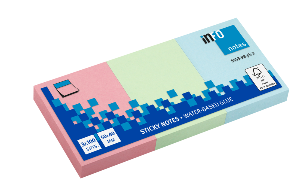 Info Note - sticky notes - pastel colored - 3 pieces, 40 * 50 mm, 100 sheets