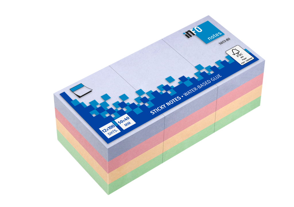 Info Note - Sticky Notes - Harmony Color - 12 pieces, 40 * 50 mm, 100 sheets