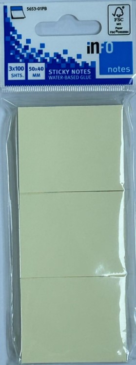 Info Note - Sticky Notes - Plain Yellow - 3 Pieces 40 * 50mm 100 Sticky Notes