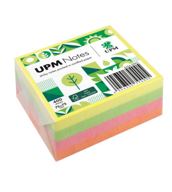 UPM NOTES - ورق ملاحظات لاصق  ملون ( متألق) 400 ورقة  75 *75ملم  ( صديق البيئة ) 