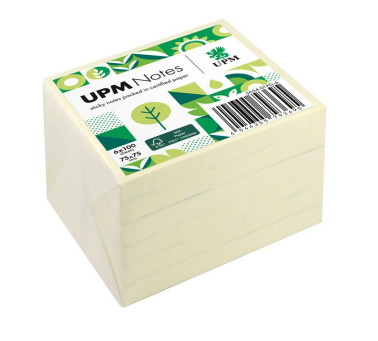 UPM NOTES - ورق ملاحظات لاصق  أصفر باستيل 75 *75 ملم  ( صديق البيئة )  - 600 ورقة