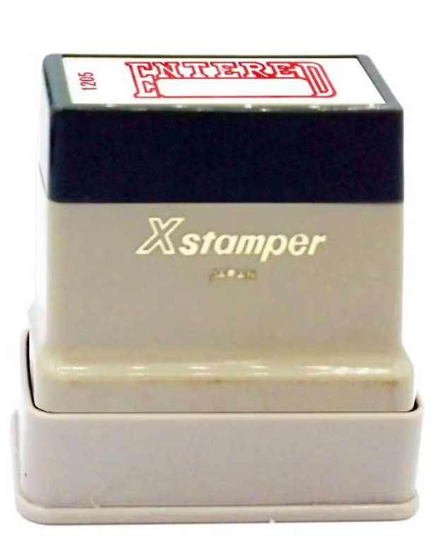 X-Stamper - Inked stamp with the words “Entered”