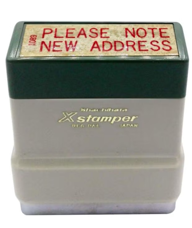 X-Stamper - Inked stamp with "Please note new address"