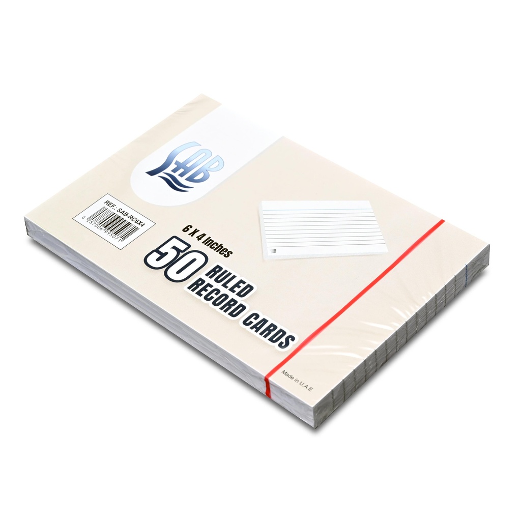 SABB - White, lined, double-sided research cards, pack of 50 cards, size 6*4 inches