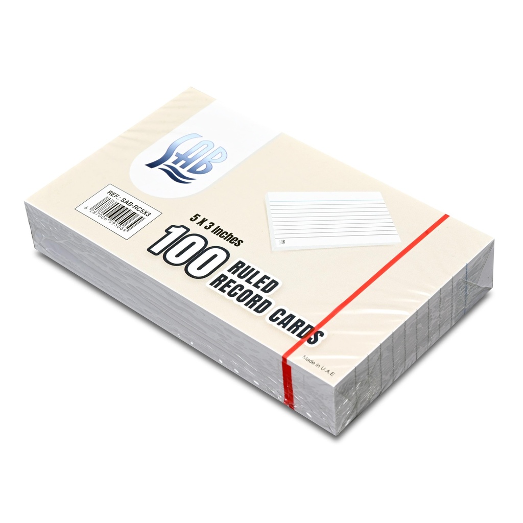 SABB - White, lined, double-sided research cards, pack of 100 cards, size 5*3 inches
