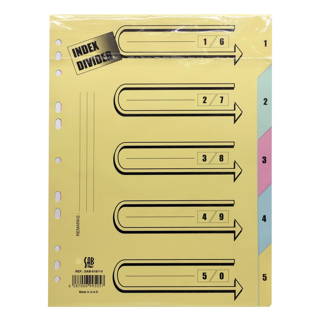 ساب - فواصل ملفات ورق مقوى ملونة -  مقاس A4 