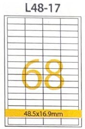 RIKLABEL - ملصقات متعددة الأغراض 68 قطعة لون أبيض - 48.5*16.9ملم - علبة عبوة 100 ورقة - مقاس A4