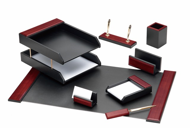 Kong Ping - 8-piece red wooden desk set - black base