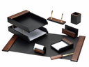 Kong Ping - 8-Piece Desk Set, Wooden Brown - Black Base
