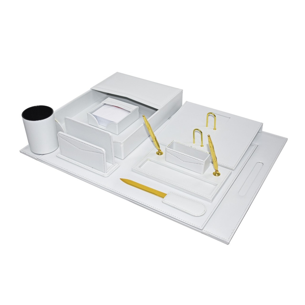 Sub - 8-piece leather desk set - white