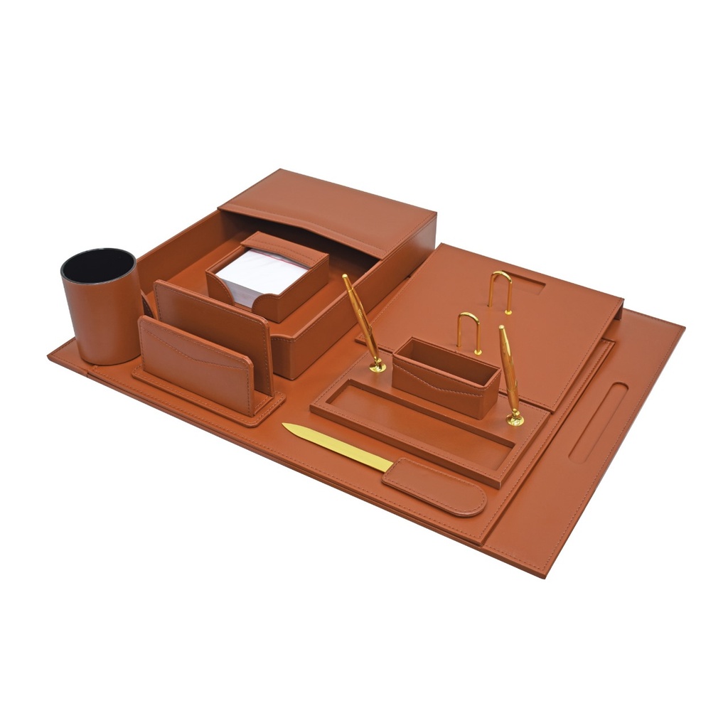 Sub - 8-piece leather desk set - light brown color