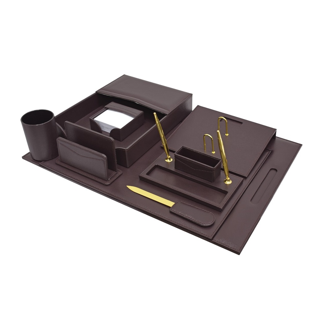 Sub - 8-piece leather desk set - dark brown color