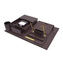 Sub - 8-piece leather desk set - dark brown color