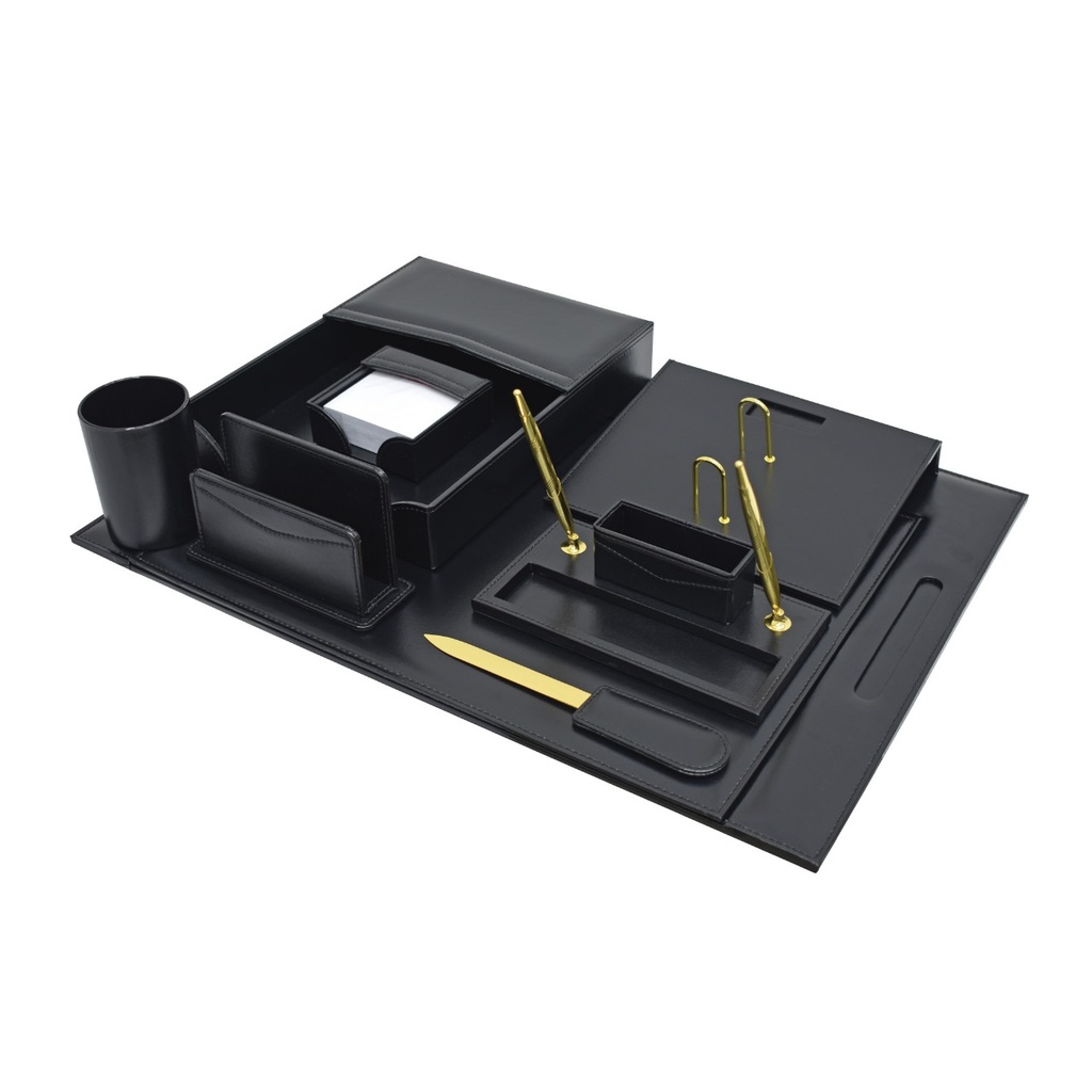 Sub - 8-piece leather desk set - black