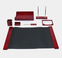 Kong Ping - Dark Red 7-Piece Desk Set with Sorted Basket - Black Base