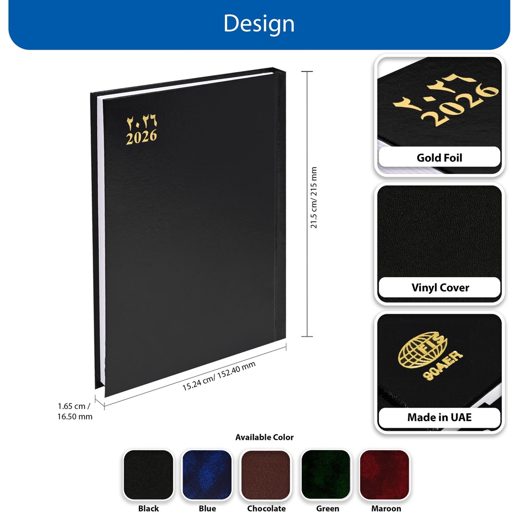 Agenda 2026 A/C, hard cover, right slit, A5 size, colors as available