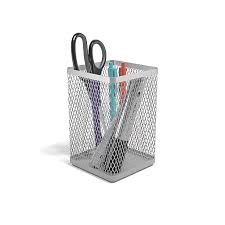 Sub - rectangular mesh pen holder - silver color