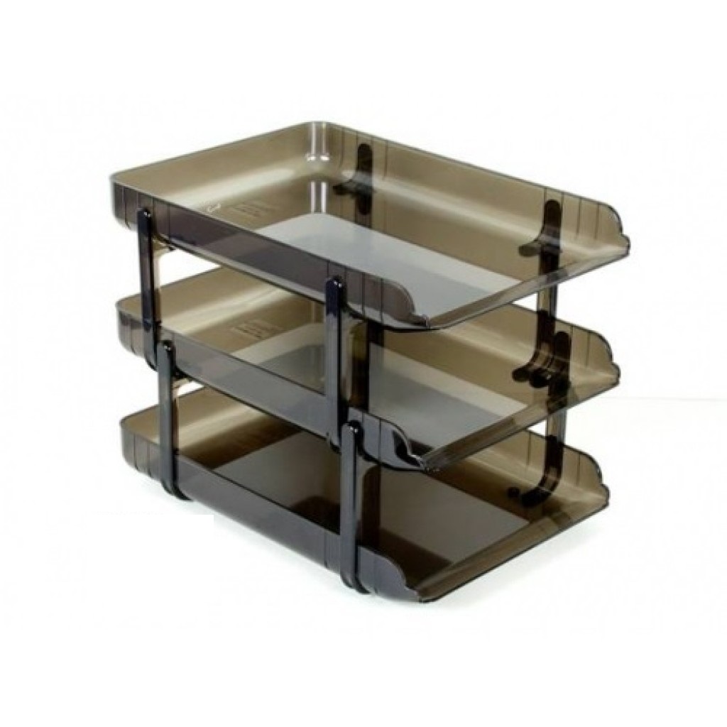 Elson - Office Paper Basket, Set of 3 Shelves - Transparent Brown Color
