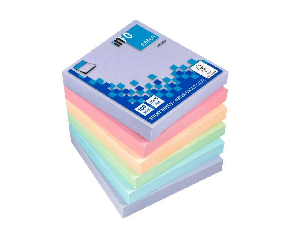 Info Note - colorful sticky notes, 75 * 75 mm - Harmony Colors, 600 sheets