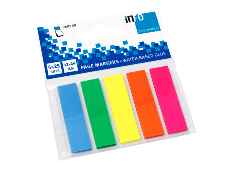 انفو نوت - فواصل بلاستيك لاصق ملون مستطيلة 12*44ملم 25ورقة