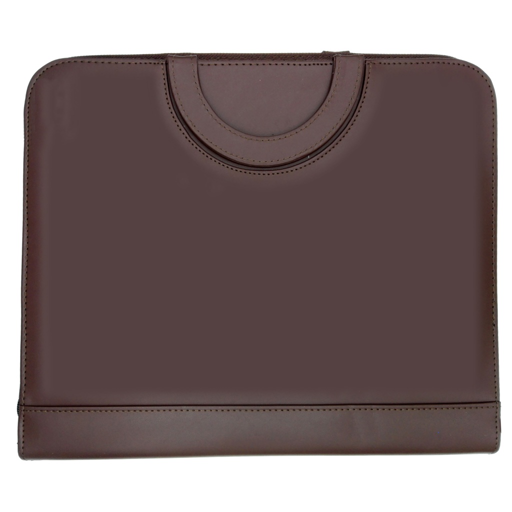 Saab - zippered handbag with notebook + calculator + iron file with two rings - brown color