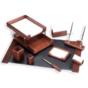Kong Ping - 9 Piece Dark Wooden Desk Set - Black Base