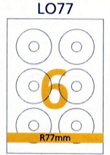RIKLABEL - ملصقات متعددة الأغراض 6 قطع لون أبيض - R77mm - علبة عبوة 100 ورقة - مقاس A4