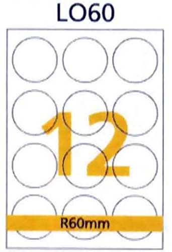 RIKLABEL - ملصقات متعددة الأغراض 12 قطعة لون أبيض - R60mm - علبة عبوة 100 ورقة - مقاس A4