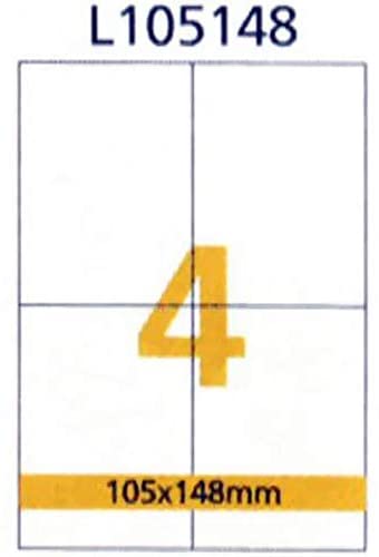 RIKLABEL - ملصقات متعددة الأغراض 4 قطع لون أبيض - 105*148ملم - علبة عبوة 100 ورقة - مقاس A4
