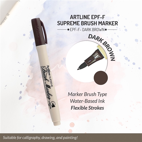 Art Line - Supreme Brush Pen - Dark Brown Color, Box of 12 Pens