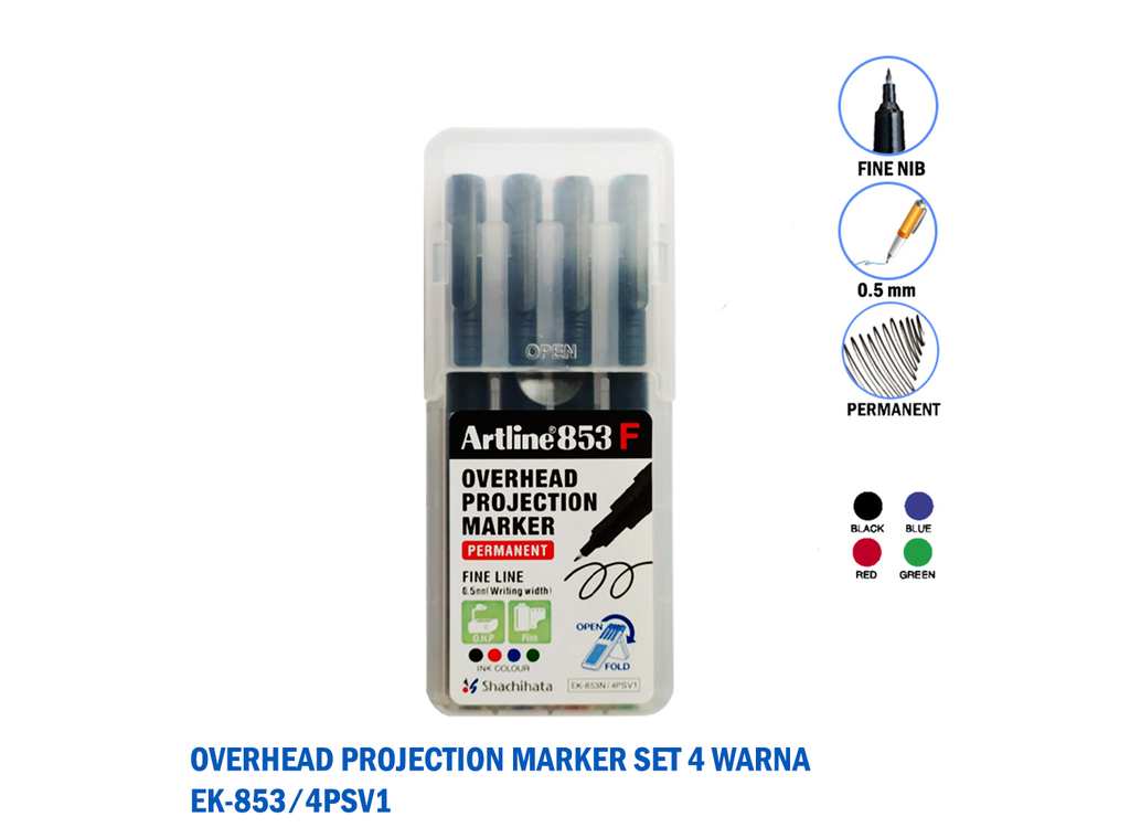 Art Line - Permanent Transparency Pen No. 853 - Set of 4 Pens