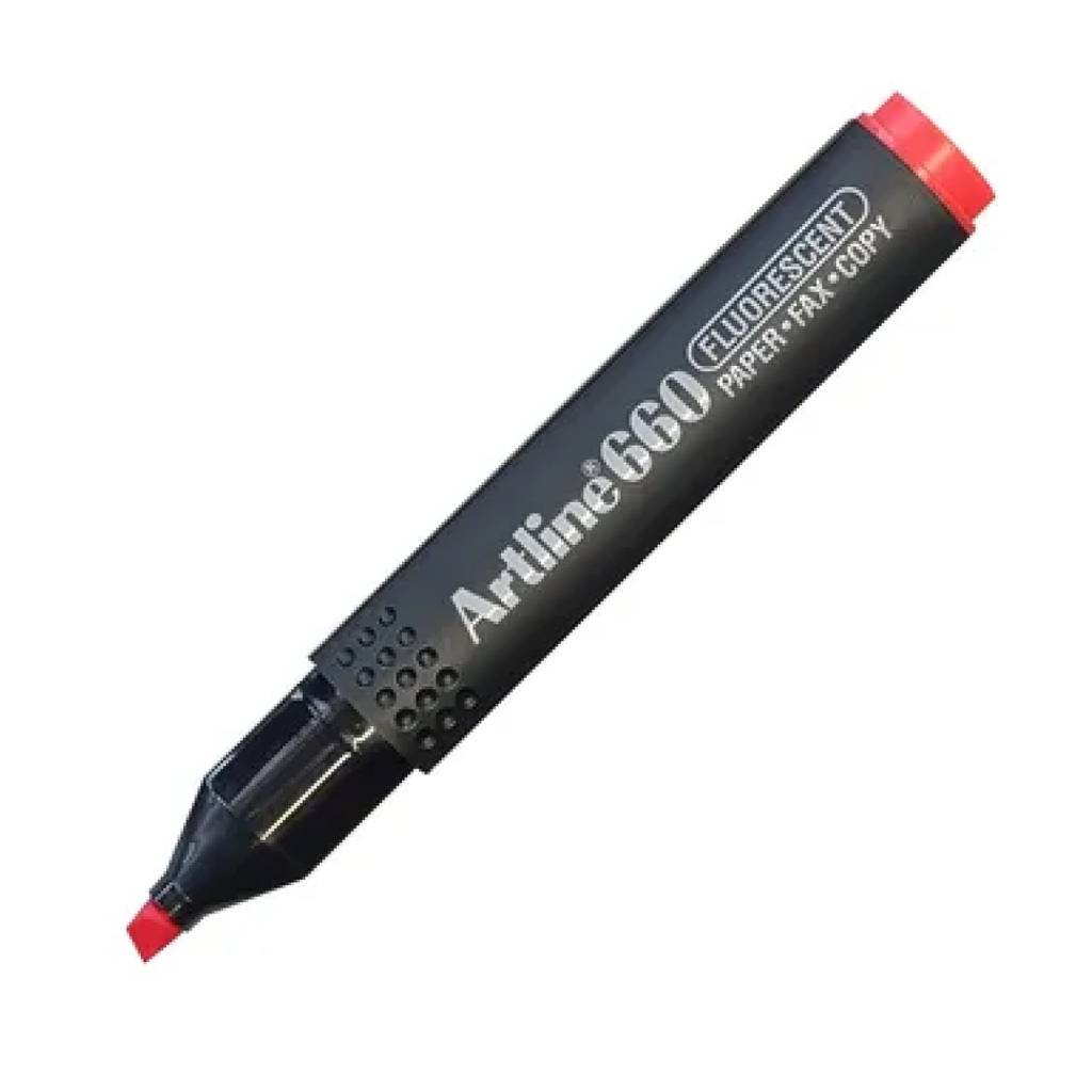 ارت لاين - قلم تظهير أصفر رقم 660 - علبة عبوة 12 قلم - لون أحمر