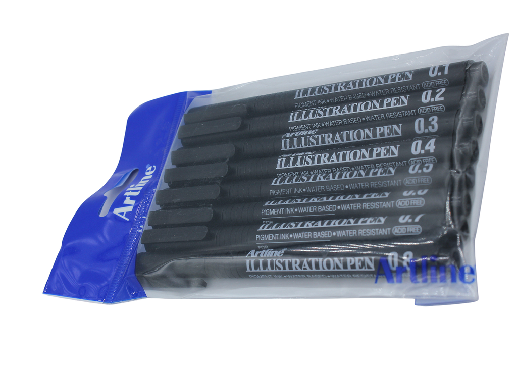 Art Line - Set of geometric drawing and marking pen from 0.1 to 0.8 - black color