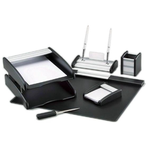 Kong Ping - 6-Piece Basket Desk Set - Black and Silver