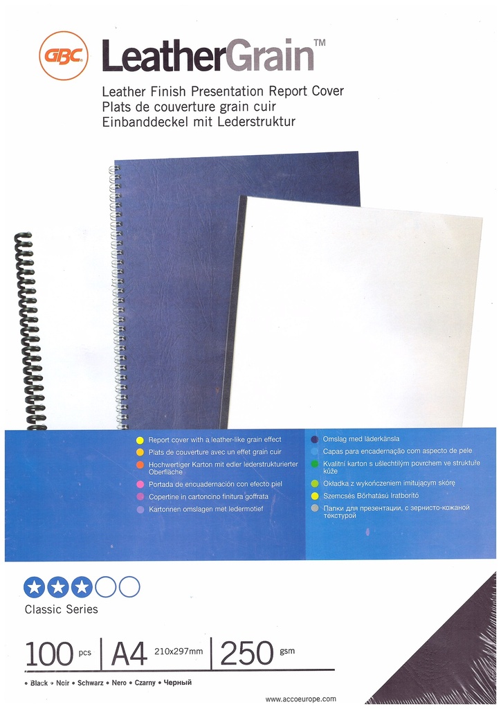 GBC - Snail Binding Cover 250g A4 Size - Black Color Pack of 100 Sheets