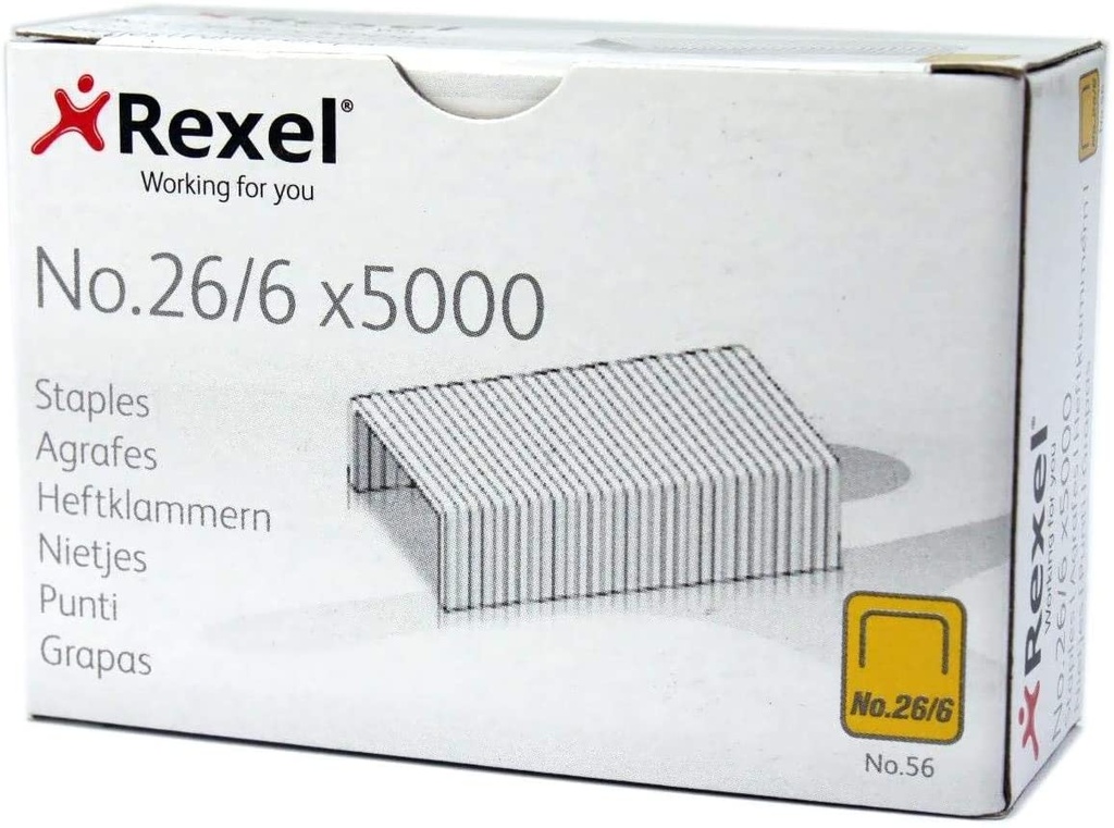 Rexel Stapler Staples 56 (26/6) Pack of 5000 Staples - Box of 20 Pack