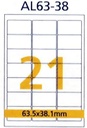 RIKLABEL - Multi-Purpose Labels 21 Pieces White Color – 63.5*38.1 mm - 100 Sheets Pack - A4 Size