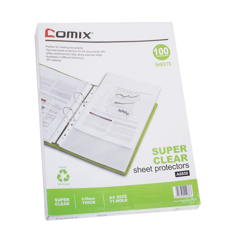 كومكس - حافظة أوراق بلاستيك شفاف  عبوة 100حبة مقاس A4  
