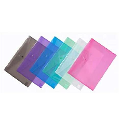 Comex - Transparent File Folder with Button, Envelope Shape - Colored A4 Bag, Pack of 12 Pieces