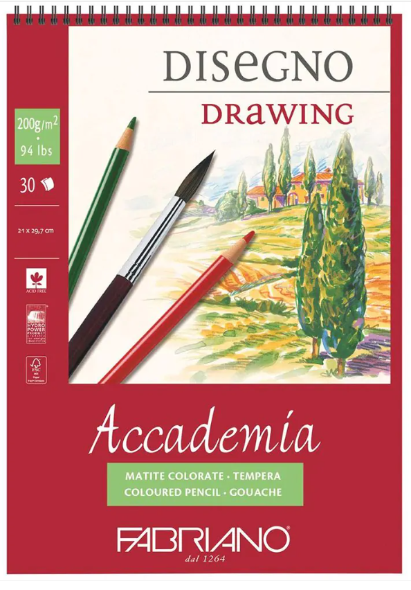 Fabriano - Academia Wire Sketchbook 30 Sheets 200gsm A4