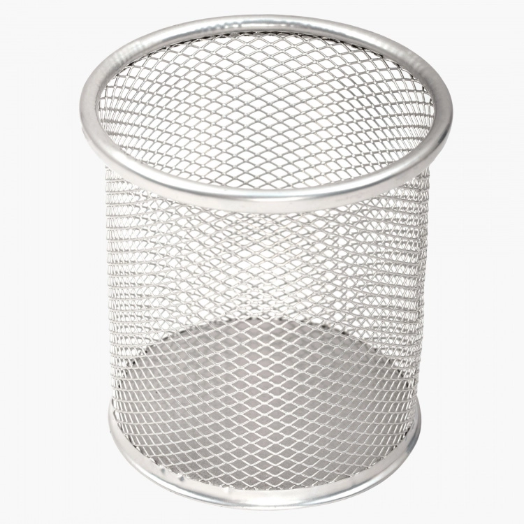 Sub - circular mesh pen holder - silver color